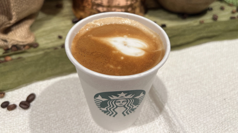 Overhead view of a Cortado, with a creamy heart