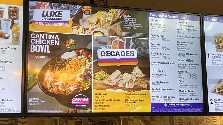 Taco Bell menu TV screen