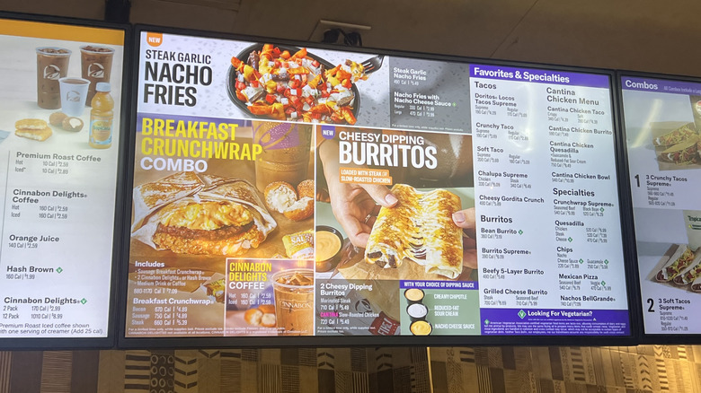 Taco Bell menu screen