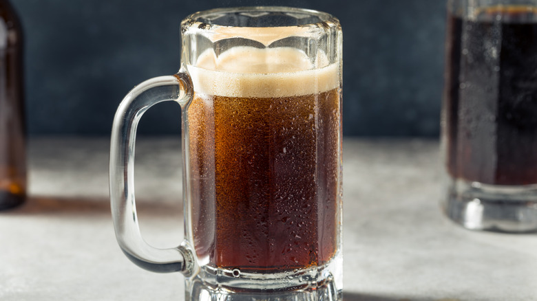 Cold root beer in a mug