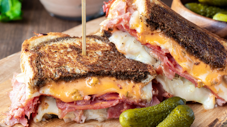 close-up of reuben sandwich