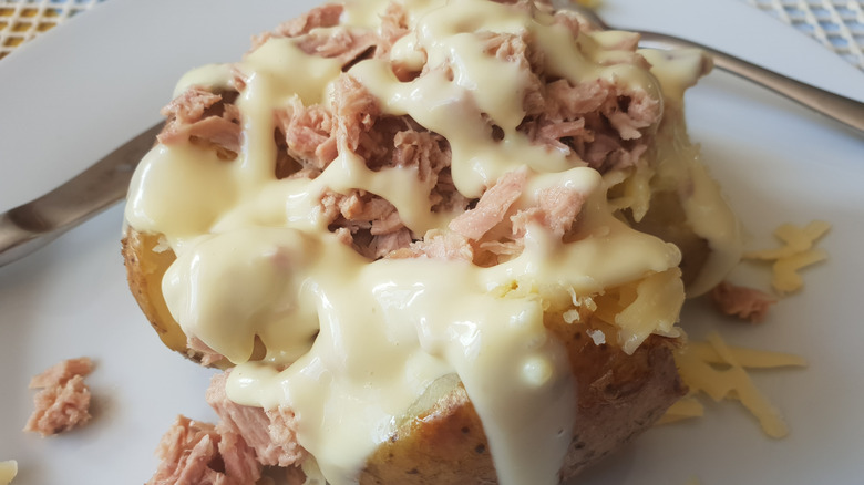 Salad cream on baked potato