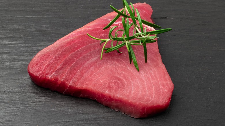 raw ahi tuna with garnish