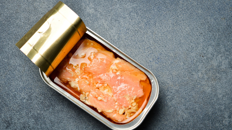 Opened can of salmon