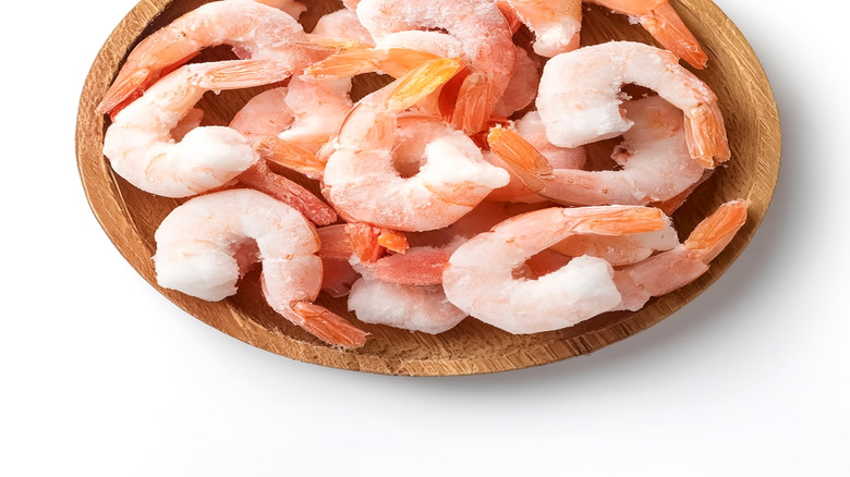 Frozen cooked shrimp in a bowl