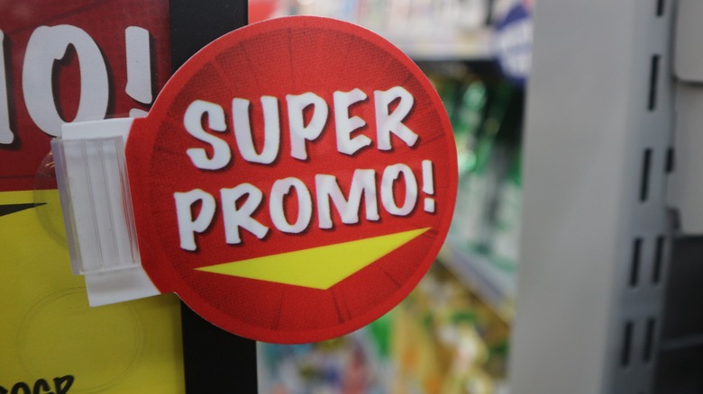 super promo sign in supermarket