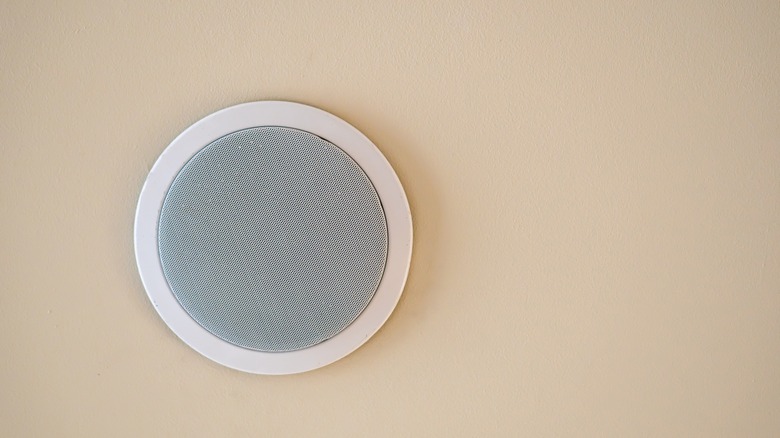 mesh speaker on beige wall