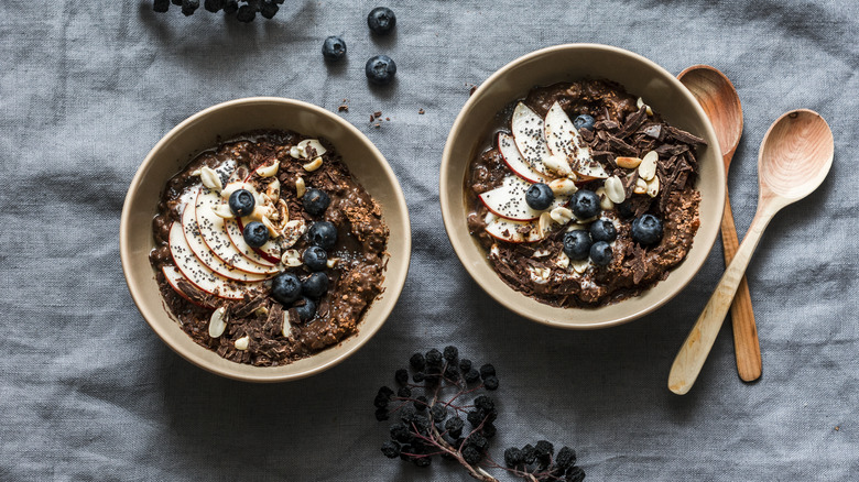 Chocolate oatmeal in bowls