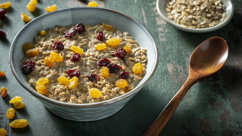 Dried fruit on oatmeal