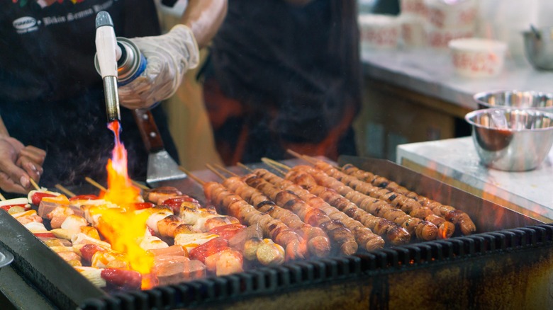 Shrimp and meat skewer