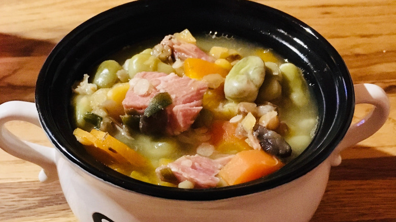 Homemade ham hock and vegetable soup