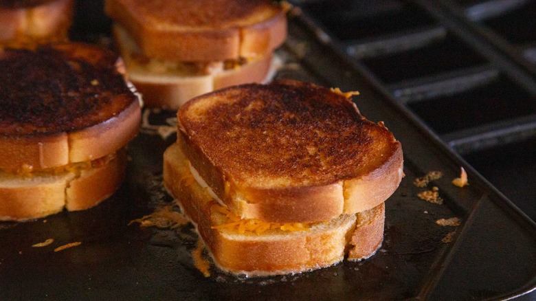 toasted grilled cheese on a griddle