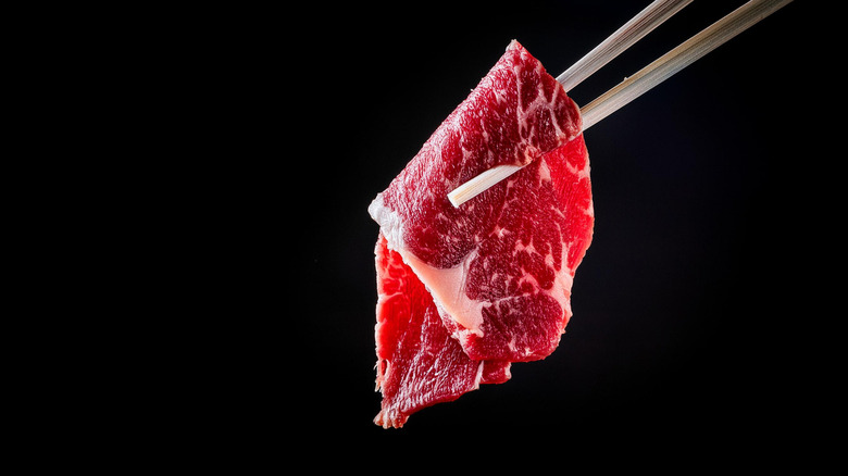 slice of raw wagyu beef