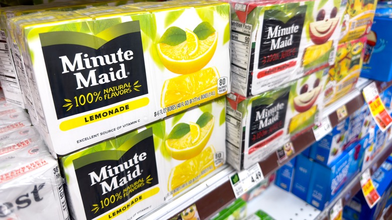 Cases of Minute Maid Lemonade on a store shelf