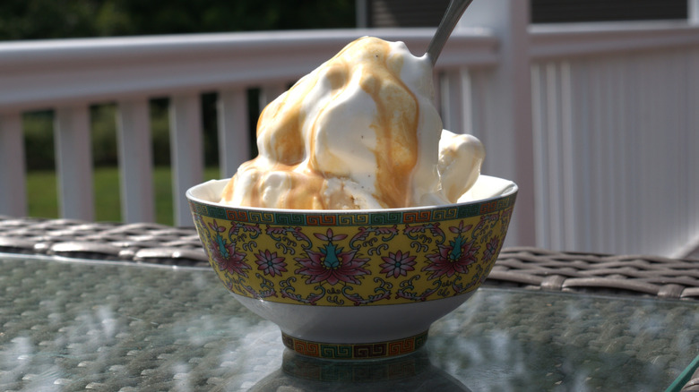 Bowl of ice cream with soy sauce