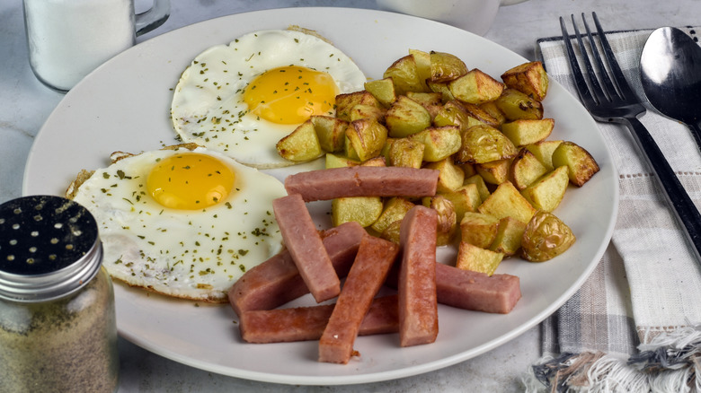 spam sticks potatoes and eggs