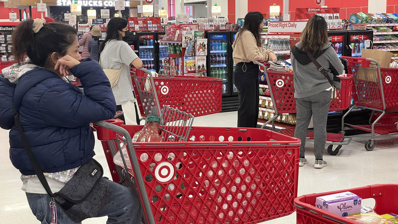 Target shoppers in line