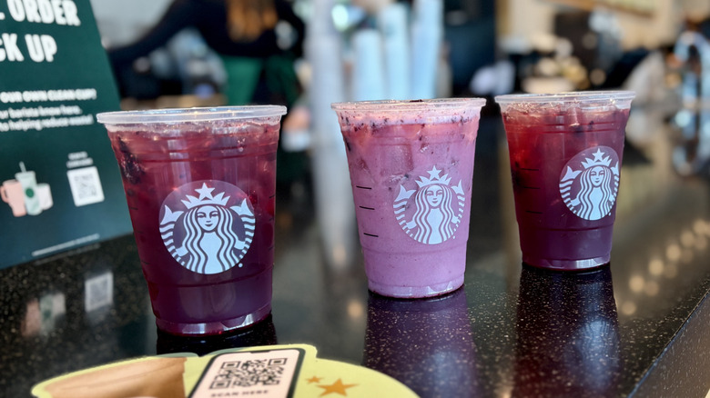 Lineup of Blackberry Sage Refreshers drinks