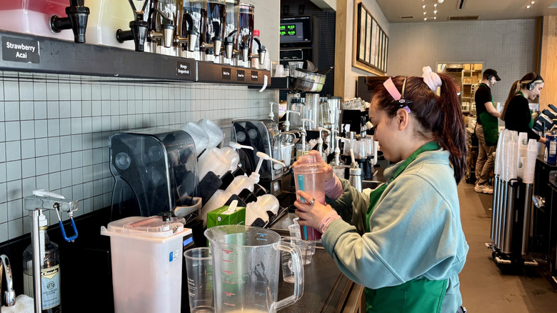 Barista preparing Blackberry Sage Refreshers