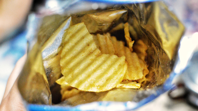 An opened bag of chips