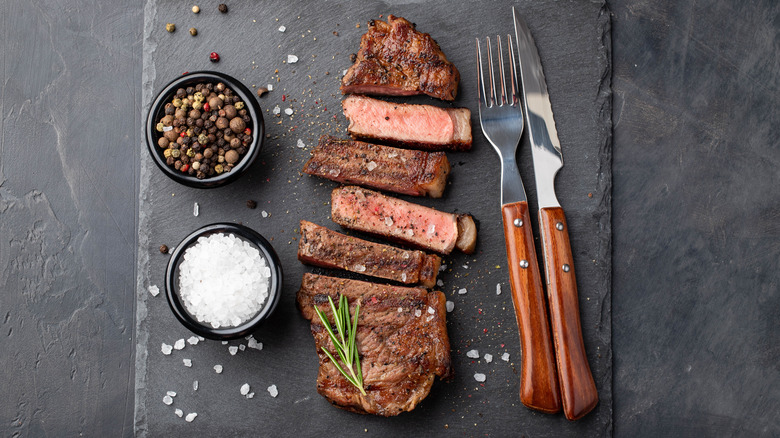 steak with salt and pepper ramekins