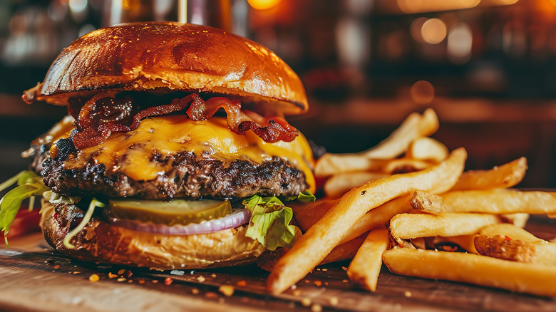 A cheeseburger with fries