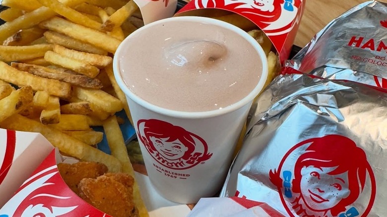 Wendy's chocolate frosty and assorted fast food