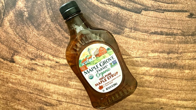 Bottle of Maple Grove Farms Organic 100% Pure Maple Syrup