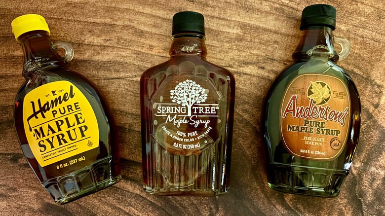 Maple syrup bottles on display