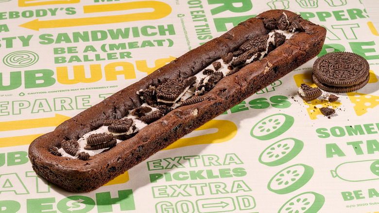 Subway footlong Oreo cookie with traditional Oreo cookie