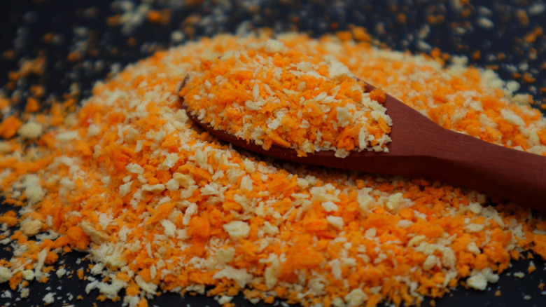 breadcrumb mixture toasting in pan