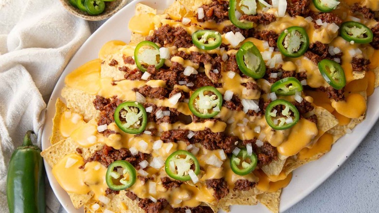 sloppy joe nachos on platter