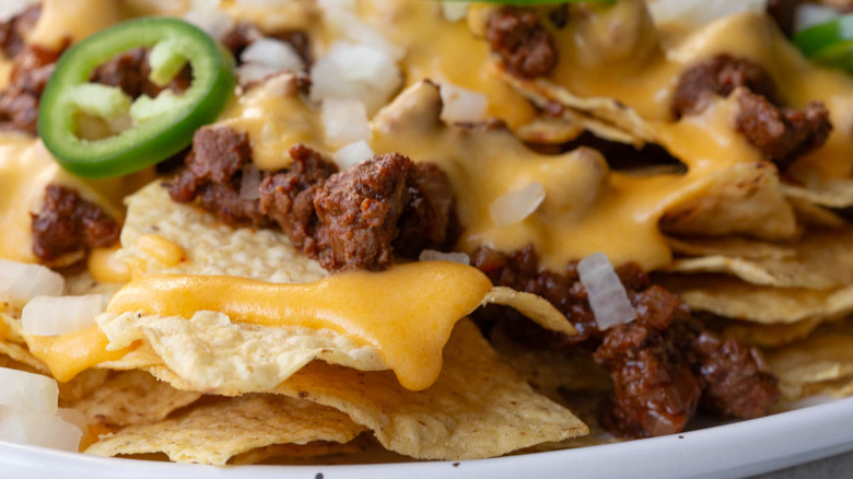 closeup sloppy joe nacho layers