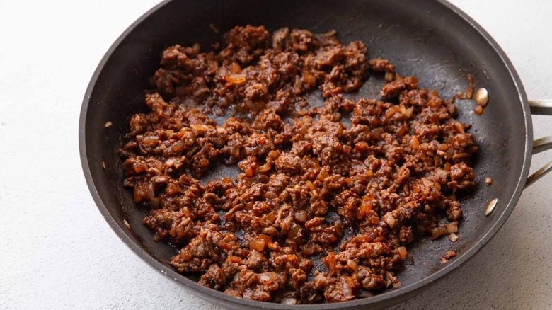 seasoned ground beef in skillet