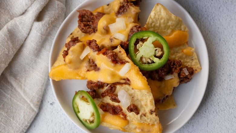 sloppy joe nachos on plate