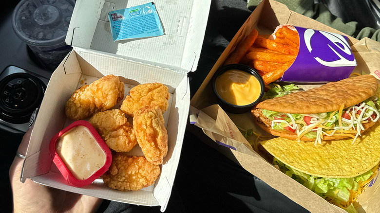 Taco Bell's Crispy Chicken Nuggets and the Hidden Valley Fire Ranch Sauce alongside other Taco Bell menu items