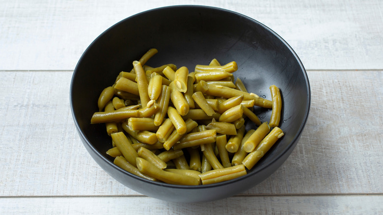 Bowl of canned green beans