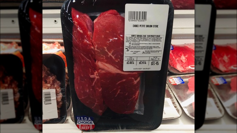 Raw petite sirloin in packaging