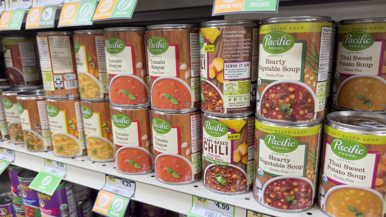 Cans of Pacific Foods soup