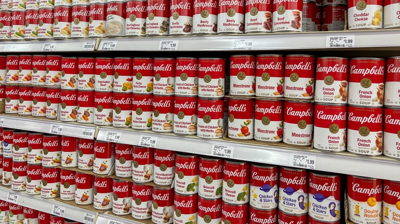 canned soup in grocery store