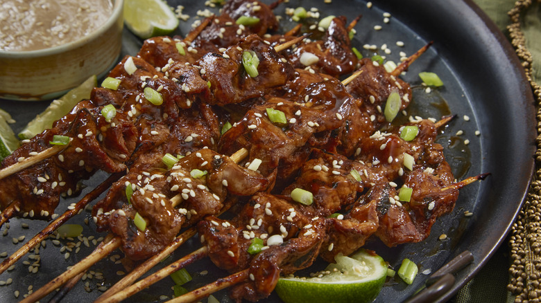 Teriyaki pork skewers