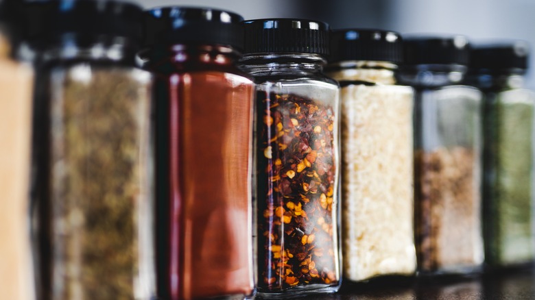 Jars of various seasoning blends