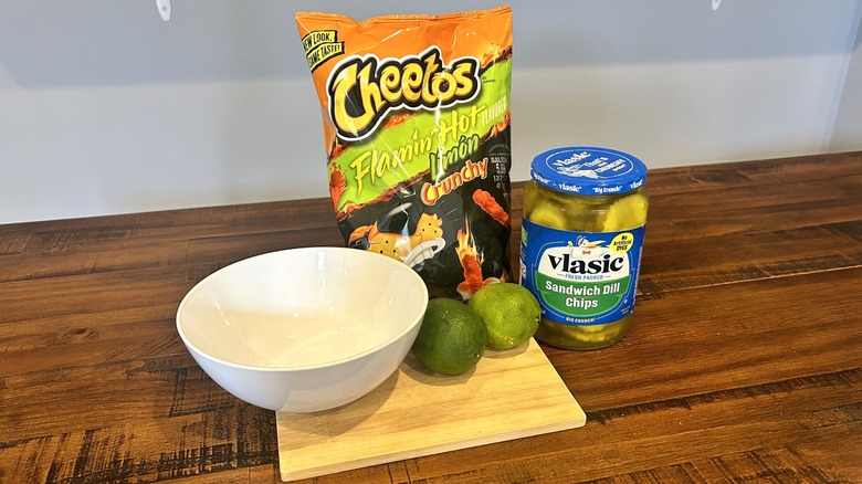 Hot Cheetos and pickles snack ingredients