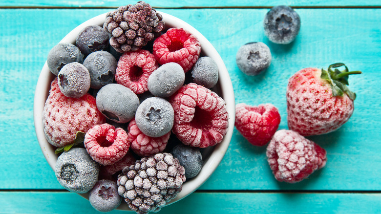 Frozen berries in a white bowl