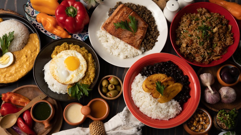 Table with an assorted collection of Peruvian food