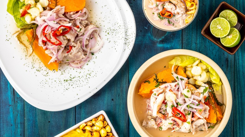 Peruvian ceviche is made of raw fish marinaded in lime juice