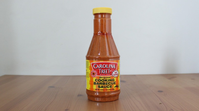 Carolina Treet Original Cooking Barbecue Sauce on a wooden table