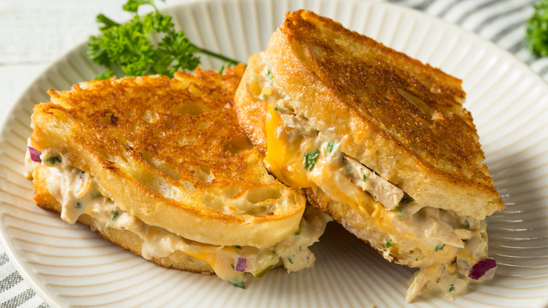 Homemade tuna melt sandwich