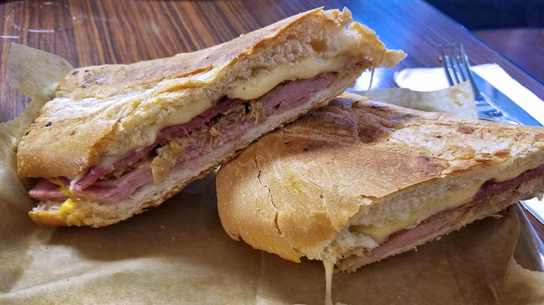 Cuban sandwich cut open