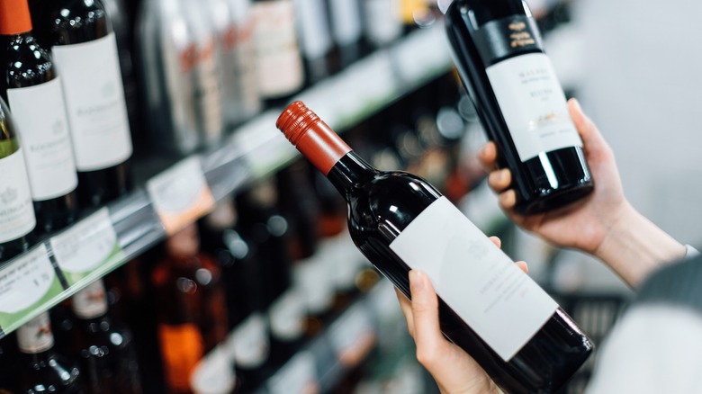 Shopping red wines in store